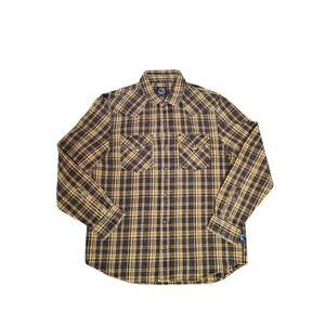 PRPS Plaid Flannel Shirt Mens Large Brown Yellow Western Snap Cotton NWT